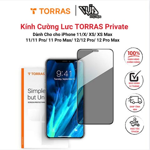  Kính cường lực TORRAS Private cho iPhone X/ XS/ XS Max/ 11/11 Pro/ 11 Pro Max/ 12/12 Pro/ 12 Pro Max 