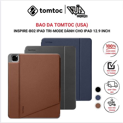  ỐP BAO DA BẢO VỆ TOMTOC (USA) INSPIRE-B02 IPAD TRI-MODE Dành Cho 2021-2022 IPAD PRO 12.9-INCH 