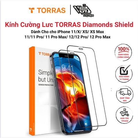  Kính cường lực TORRAS Diamonds cho iPhone 11/X/ XS/ XS Max 11/11 Pro/ 11 Pro Max/ 12/12 Pro/ 12 Pro Max 