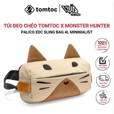  TÚI ĐEO CHÉO TOMTOC X MONSTER HUNTER PALICO EDC SLING BAG 4L MINIMALIST bằng nhung siêu mềm và da PU 