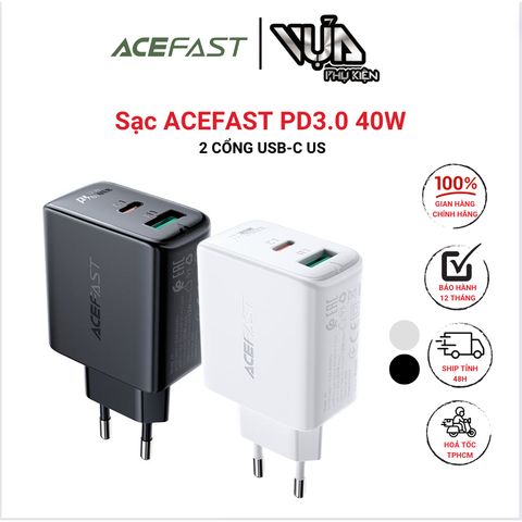  Củ Sạc ACEFAST PD3.0 32W 2 cổng USB-C+USB-A (EU) - A5 Chất liệu PC chống cháy, chắc chắn và bền, nhiều mạch 