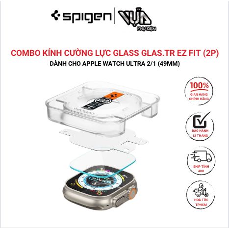  Combo Kính Cường Lực Spigen Glass Glas.Tr Ez Fit (2P) Dành Cho Apple Watch Ultra 2/1 (49Mm) 