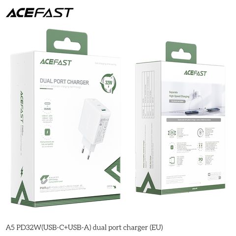  Củ Sạc ACEFAST PD3.0 32W 2 cổng USB-C+USB-A (EU) - A5 