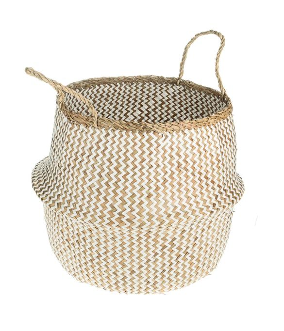 Giỏ Cói Trồng Cây Trang Trí Sọc Trắng
