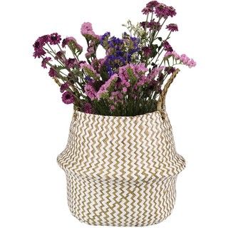 Giỏ Cói Trồng Cây Trang Trí Sọc Trắng