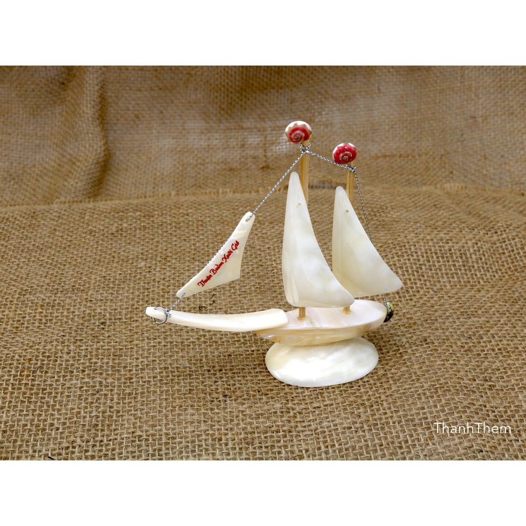 Thuyền 2 Cánh Buồm,Hàng Thủ Công, Làm Từ Vỏ Ốc Biển, Vỏ Trai Tự Nhiên.