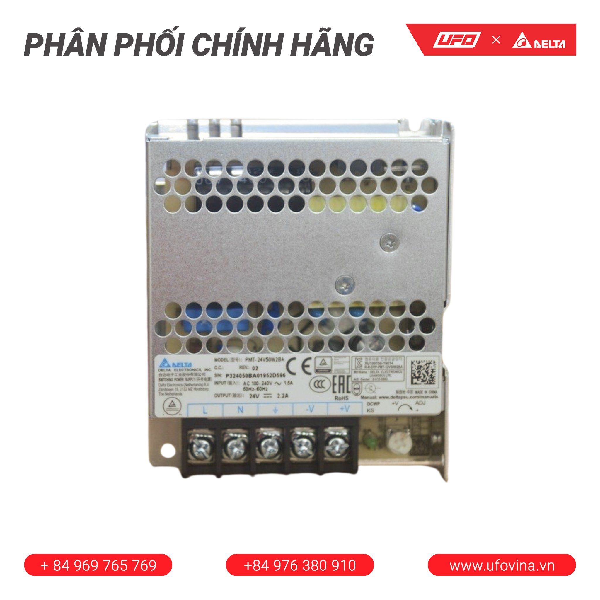 Bộ nguồn Delta PMT-24V50W2BA | PANEL MOUNT PS 24V/2.2A