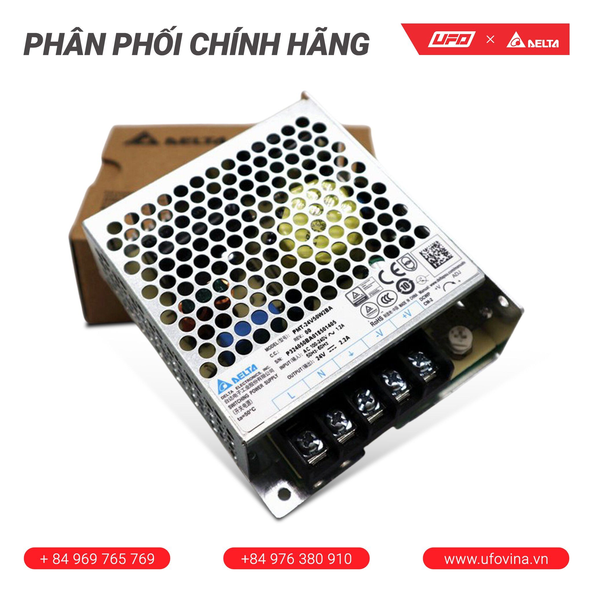 Bộ nguồn Delta PMT-24V50W2BA | PANEL MOUNT PS 24V/2.2A