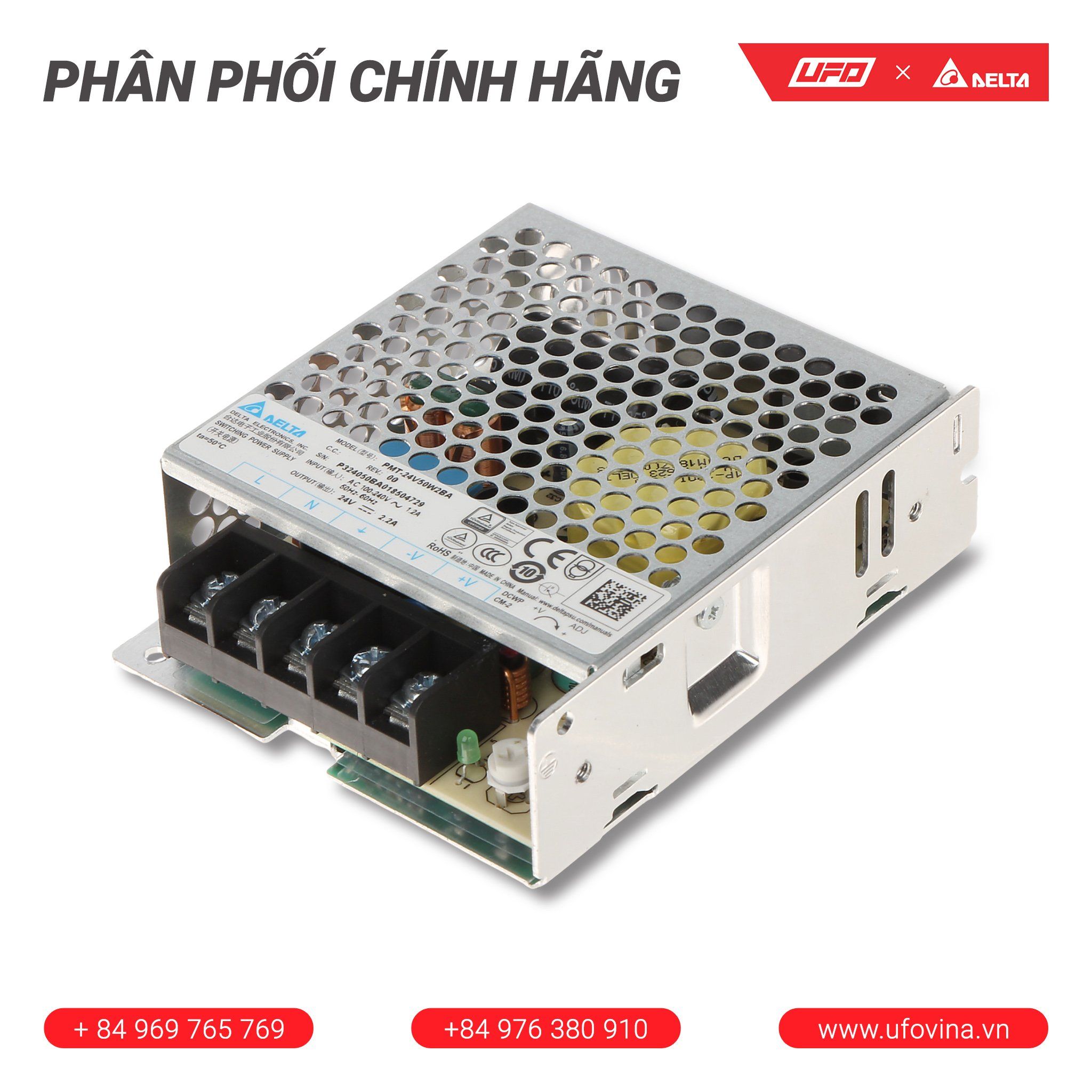 Bộ nguồn Delta PMT-24V50W2BA | PANEL MOUNT PS 24V/2.2A