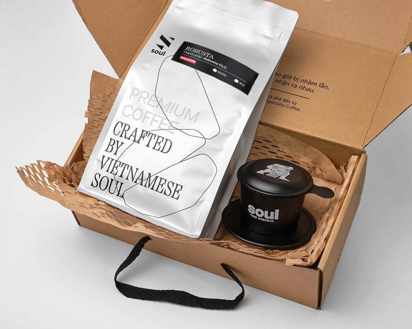 COMBO PHA PHIN 2 MÓN: HỘP QUÀ CÀ PHÊ PREMIUM ROBUSTA VÀ PHIN SOUL
