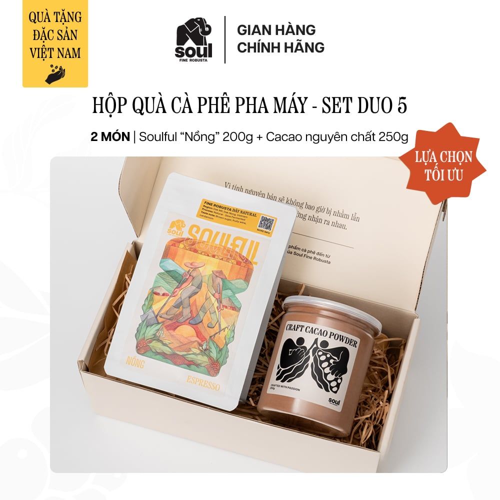 COMBO 2 MÓN: HỘP QUÀ CÀ PHÊ SOULFUL PHA MÁY VÀ CACAO ĐẮK LĂK NGUYÊN CHẤT | DUO 5