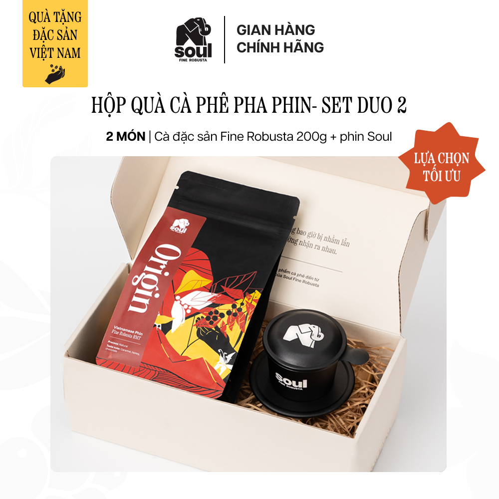 COMBO PHA PHIN 2 MÓN: HỘP QUÀ CÀ PHÊ ĐẶC SẢN FINE ROBUSTA VÀ PHIN SOUL | DUO 2