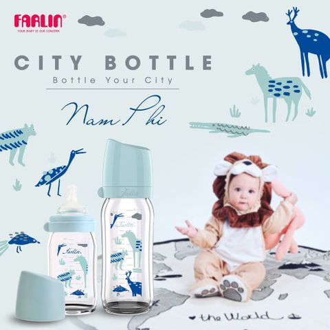  Bình Sữa Thủy Tinh Cổ Rộng City Bottle hiệu FARLIN - Nam Phi - 240ML 