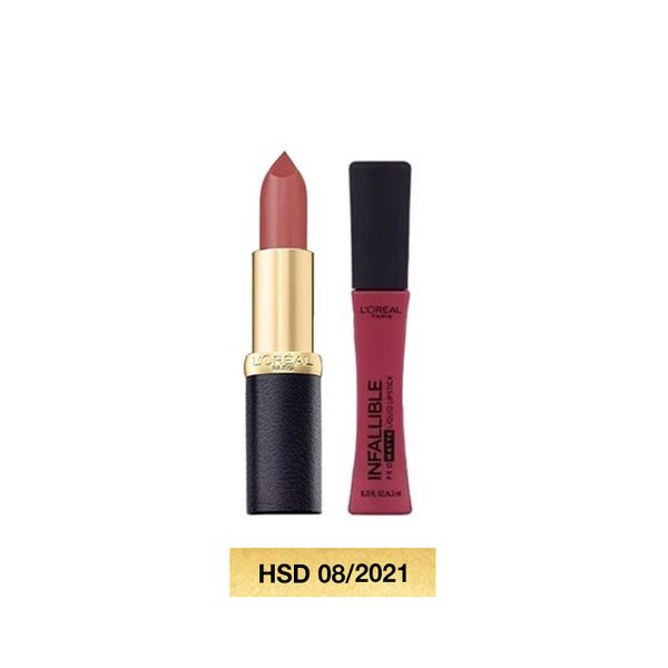 Combo Son Lì Mịn Môi L'oreal Color Riche Moist Matte 305 Rose Garden 3.7g Và Son Kem Lì Lâu Trôi Loreal Infallible Lip Pro Matte Liquid Lipstick - 362 Plum Bum 6ml