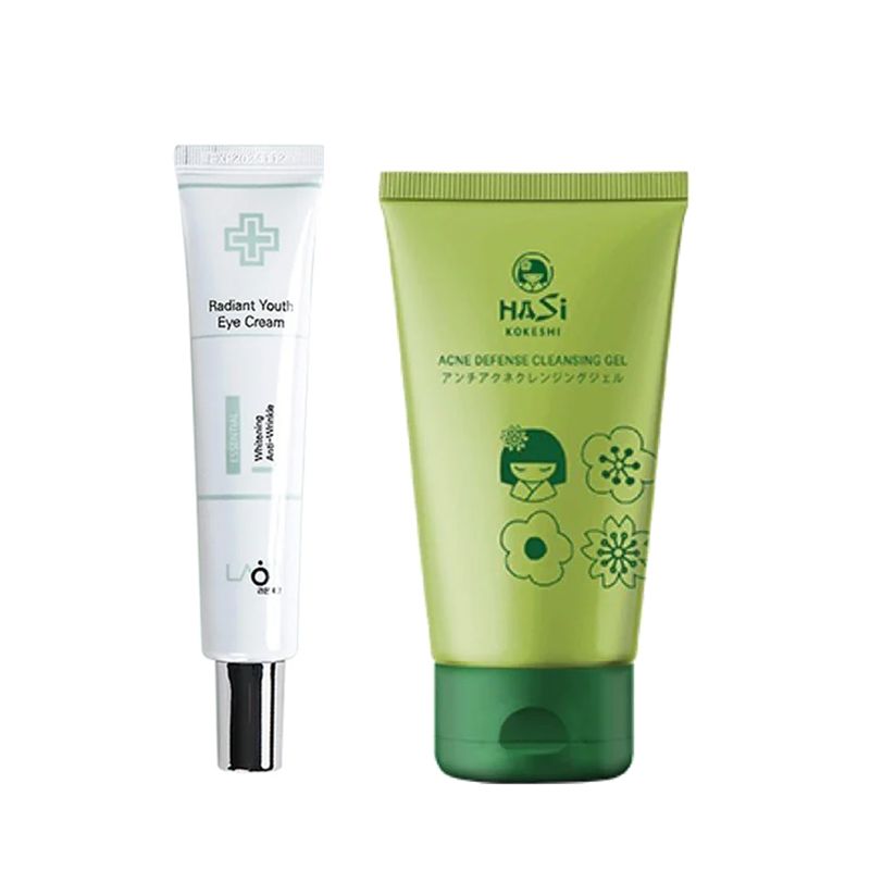 Combo Kem Dưỡng Mắt Laonmedi radiant youth eyecream 40ml Và Gel Rửa Mặt Dành Cho Da Mụn - Hasi Kokeshi Puredoll Acne Defense Cleasing Gel 100ml