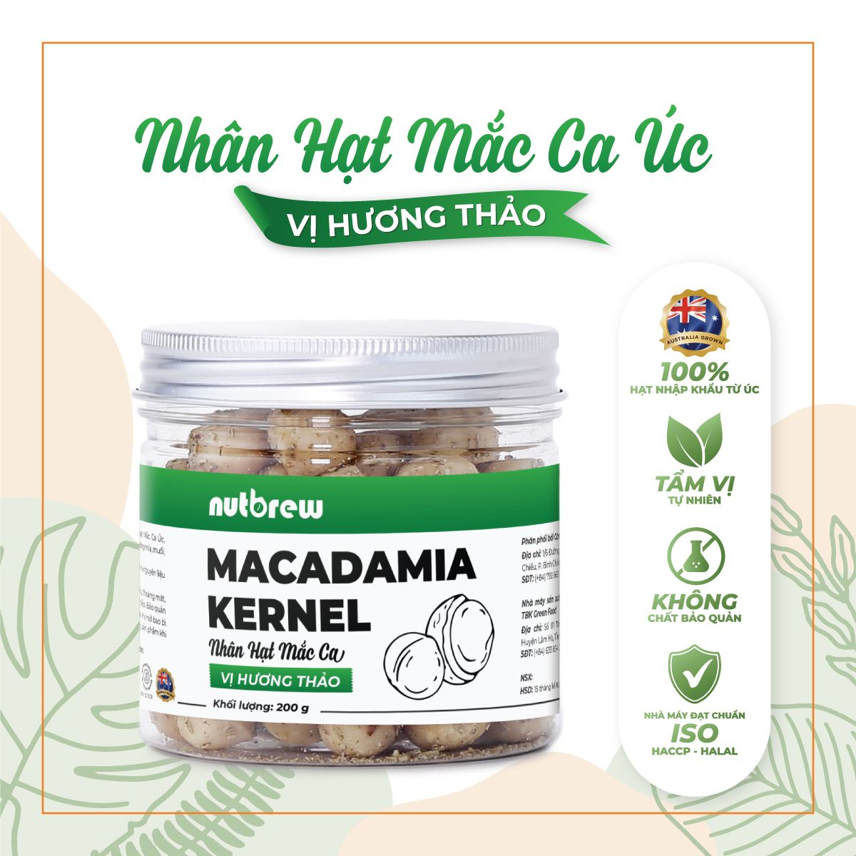 Nhân Hạt Mắc Ca Úc vị hương thảo Nut Brew hũ 200g