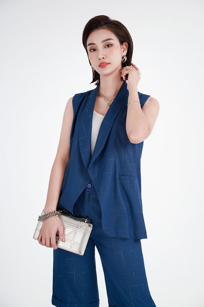 BKM55049 - Áo khoác gile chất liệu thô cổ 2 ve - PANTIO