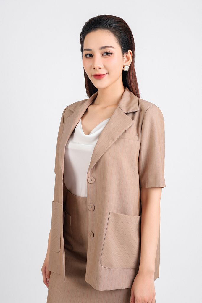 BJN33100 - Chân váy ngắn vải thô dáng chữ A hai lớp lót habutai thân trước có túi khoá thân sau - PANTIO