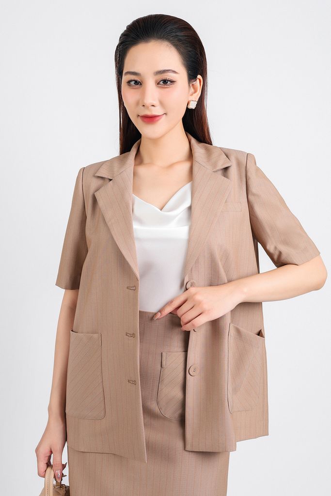 BJN33100 - Chân váy ngắn vải thô dáng chữ A hai lớp lót habutai thân trước có túi khoá thân sau - PANTIO