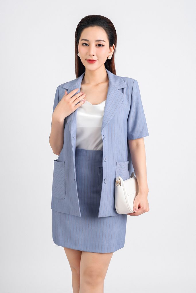 BJN33100 - Chân váy ngắn vải thô dáng chữ A hai lớp lót habutai thân trước có túi khoá thân sau - PANTIO