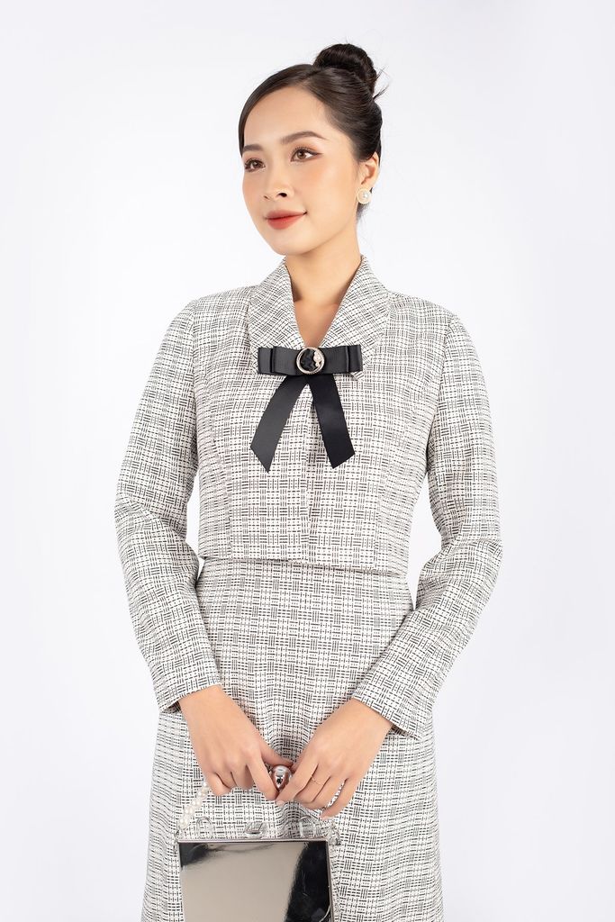 BAD72668 - Áo khoác công sở vải dạ dáng croptop kèm nơ cài áo tạo kiểu - PANTIO
