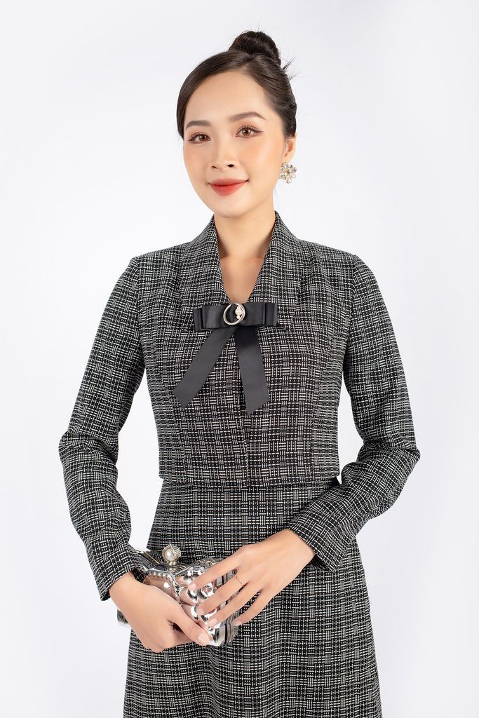 BAD72668 - Áo khoác công sở vải dạ dáng croptop kèm nơ cài áo tạo kiểu - PANTIO