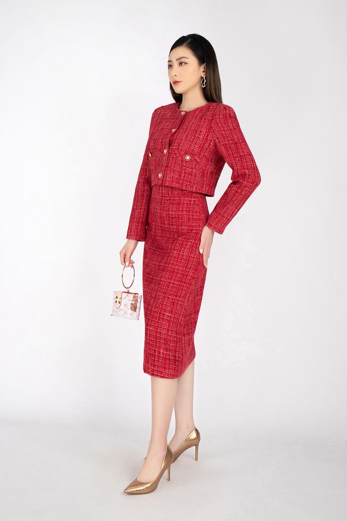 BJD92566 - Chân váy midi chất liệu vải dạ cạp rời - PANTIO