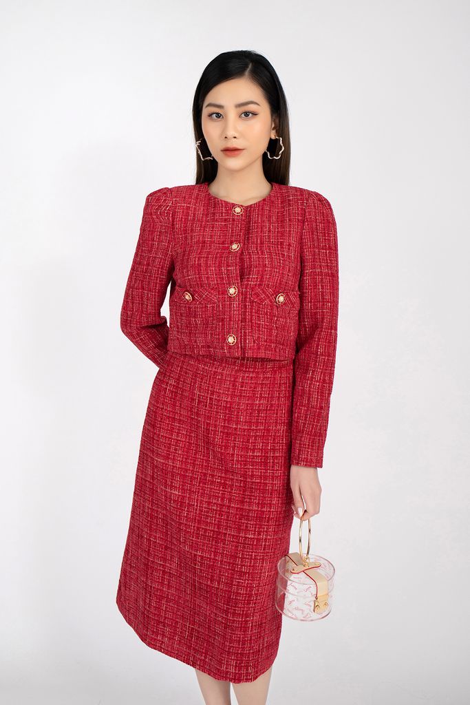 BAD92566 - Áo demi chất liệu vải dạ cổ tròn tay dài túi ốp - PANTIO