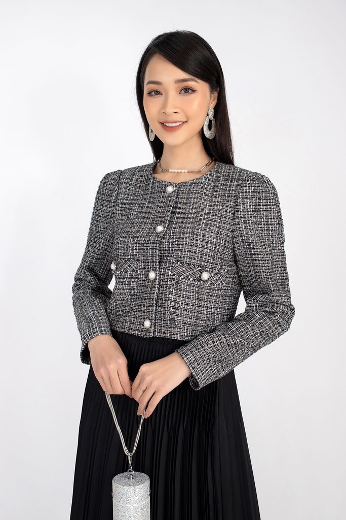BAD92566 - Áo demi chất liệu vải dạ cổ tròn tay dài túi ốp - PANTIO