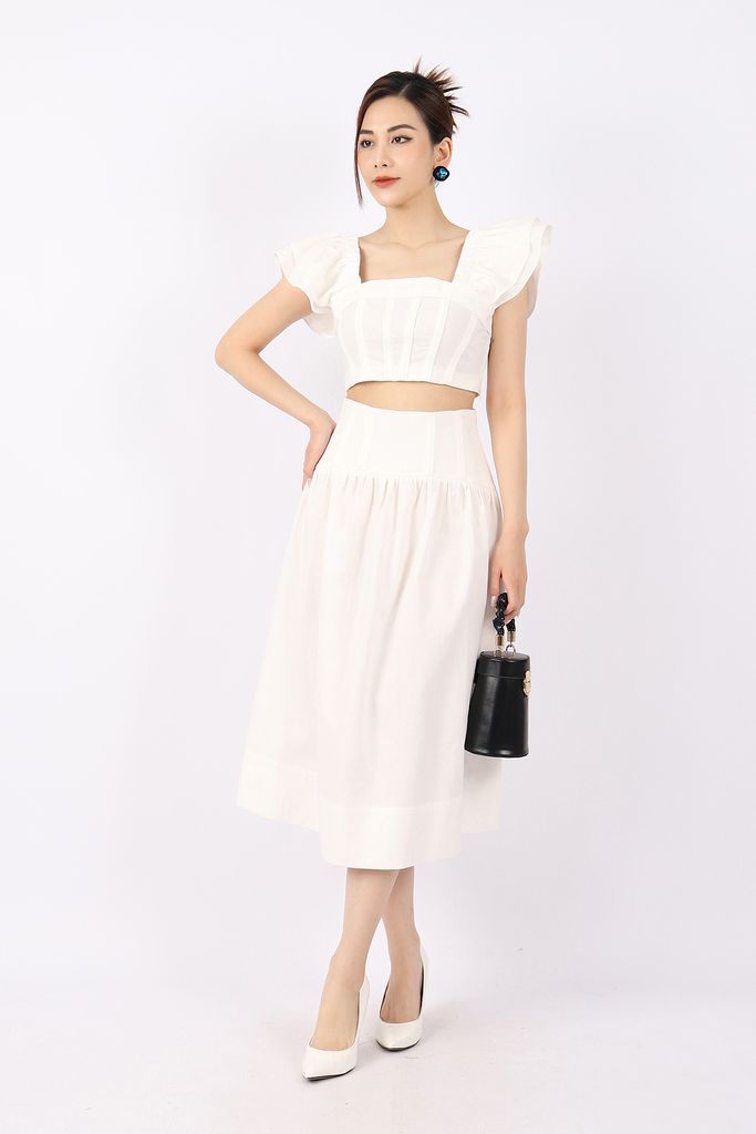 BAK32791 - Áo kiểu dạo phố vải linen dáng croptop cổ vuông tay cánh tiên thân sau phối chun khóa cạnh sườn - PANTIO