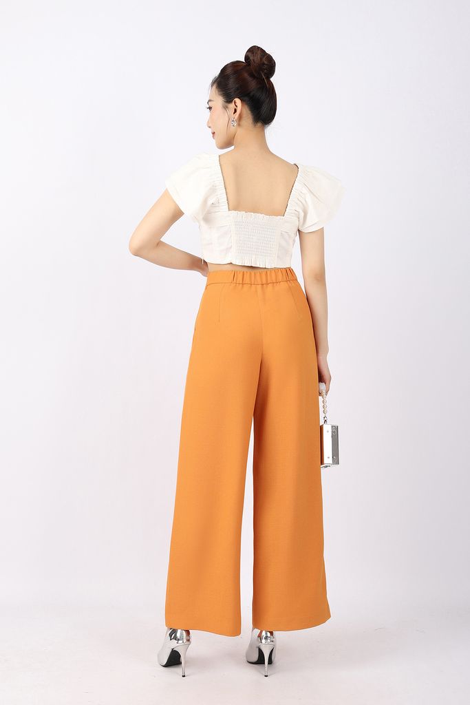 BAK32791 - Áo kiểu dạo phố vải linen dáng croptop cổ vuông tay cánh tiên thân sau phối chun khóa cạnh sườn - PANTIO