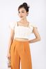 BAK32791 - Áo kiểu dạo phố vải linen dáng croptop cổ vuông tay cánh tiên thân sau phối chun khóa cạnh sườn - PANTIO