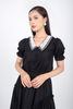 BAS32641 - Áo kiểu công sở vải thô dáng croptop bo chun cổ pha bèo thêu trang trí tay bồng - PANTIO