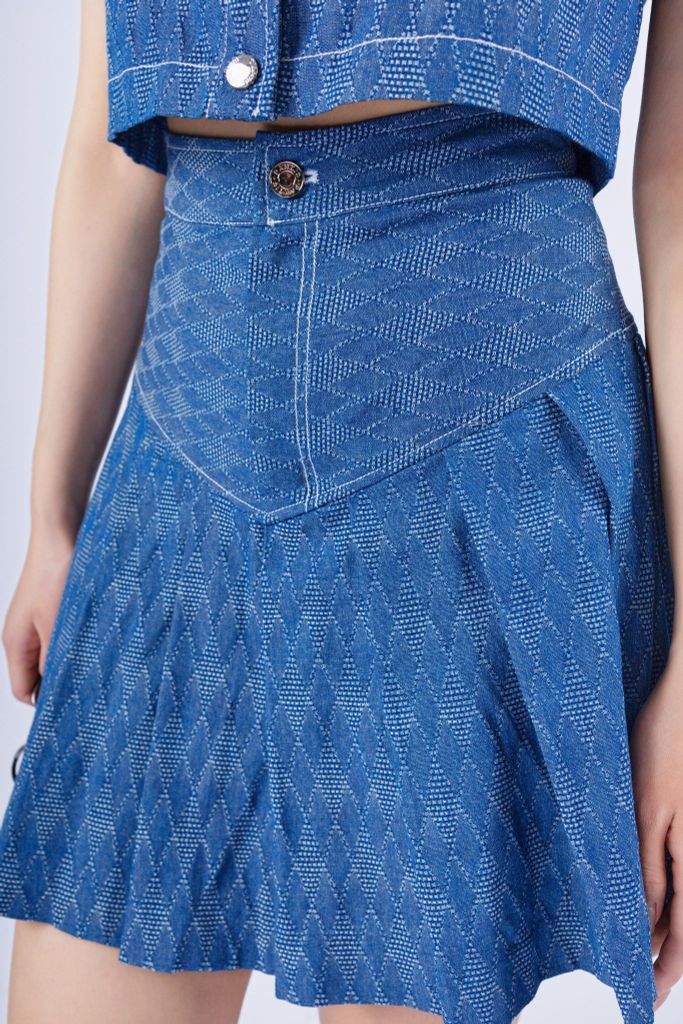 BJN33041 - Chân váy dạo phố vải denim dáng xòe có lót vải habutai chân xếp ly to tạo kiểu - PANTIO