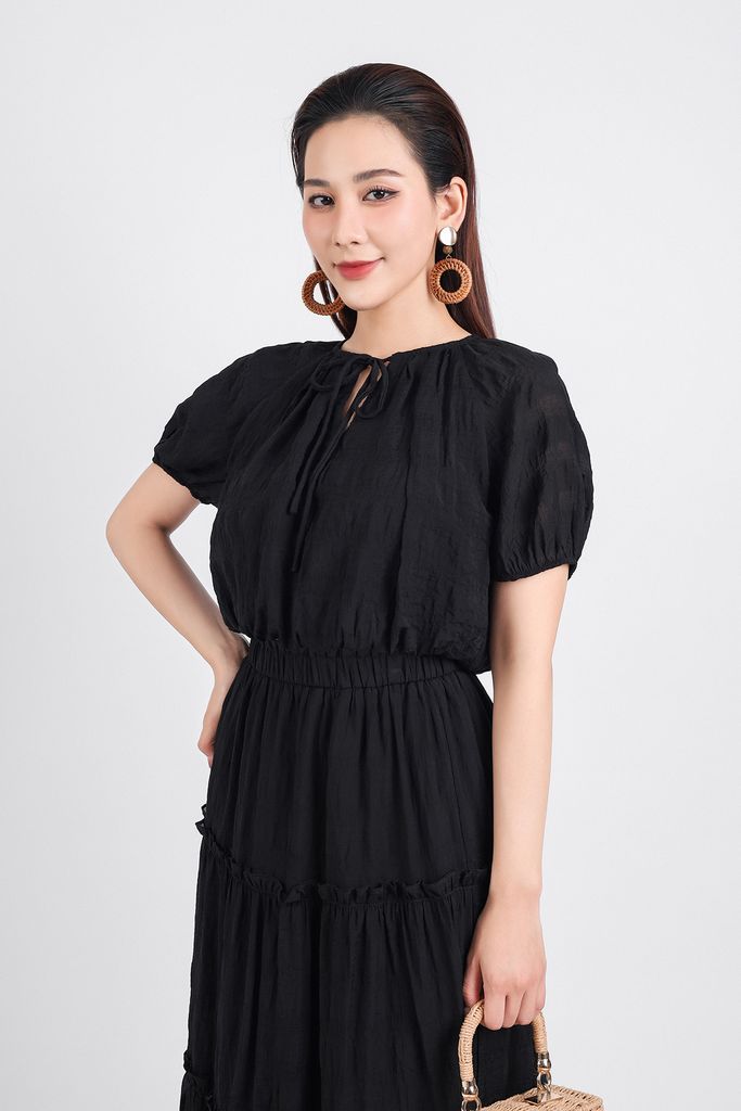 BJD33069 - Chân váy kiểu dạo phố vải thô mỏng hai lớp lót habutai cạp chun thân váy xếp tầng - PANTIO