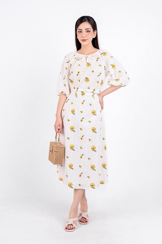 BAS53235 - Áo sơ mi dạo phố vải thô dáng suông cổ tròn phối dây thắt nơ tạo kiểu tay áo lửng gấu áo bo chun - PANTIO