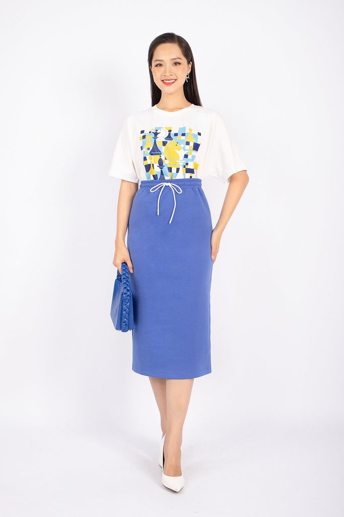BAT92723 - Áo thun dạo phố vải cotton dáng suông thân ngực in họa tiết trang trí - PANTIO