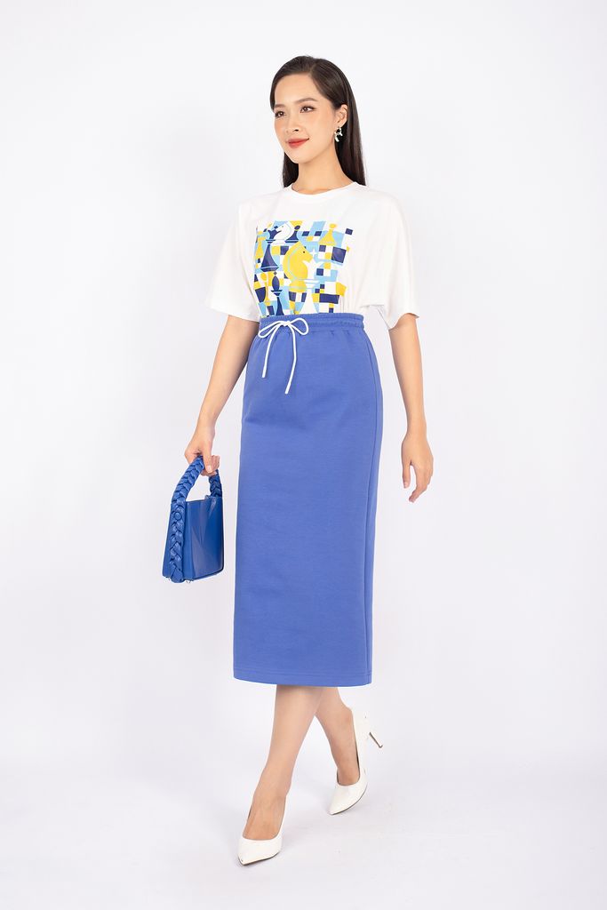 BAT92723 - Áo thun dạo phố vải cotton dáng suông thân ngực in họa tiết trang trí - PANTIO