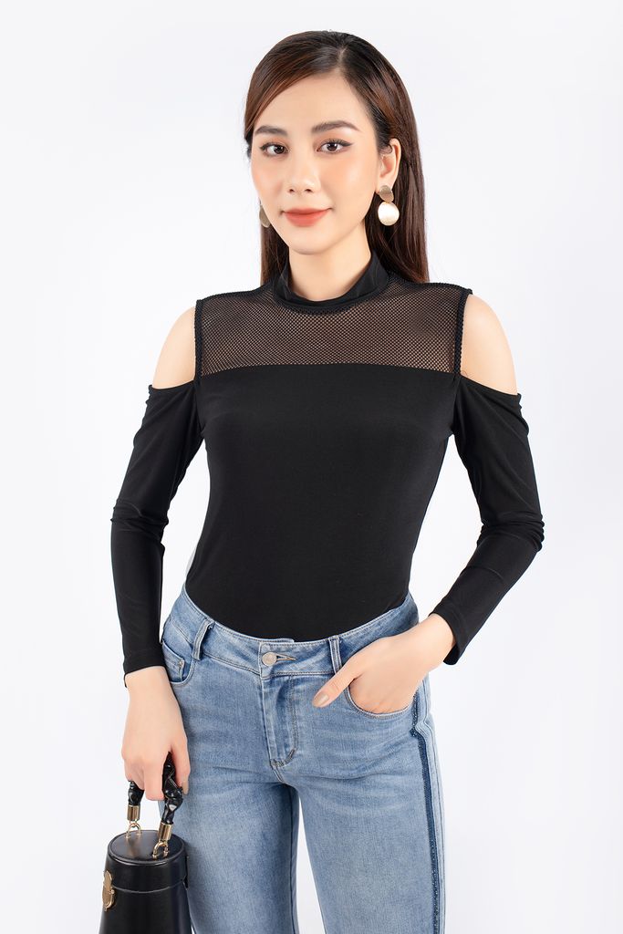 BAT92735 - Áo kiểu dạo phố vải cotton dáng ôm thân phối ren tay cut- PANTIO