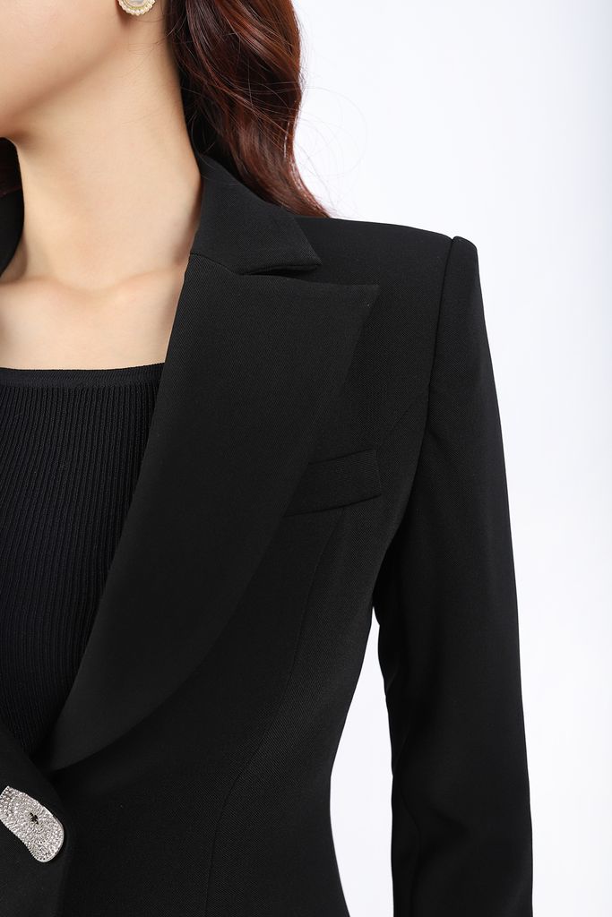 BAV72892 - Áo vest nữ công sở vải tuytsi dáng ôm vạt tròn cổ hai ve độn vai phối cúc mặt đá trang trí - PANTIO