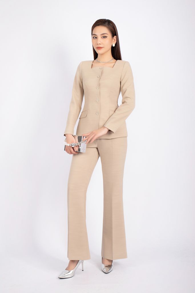 BAV92729 - Áo vest nữ công sở vải thô dáng ôm nhẹ cổ vuông cài khuy phối nắp túi trang trí - PANTIO