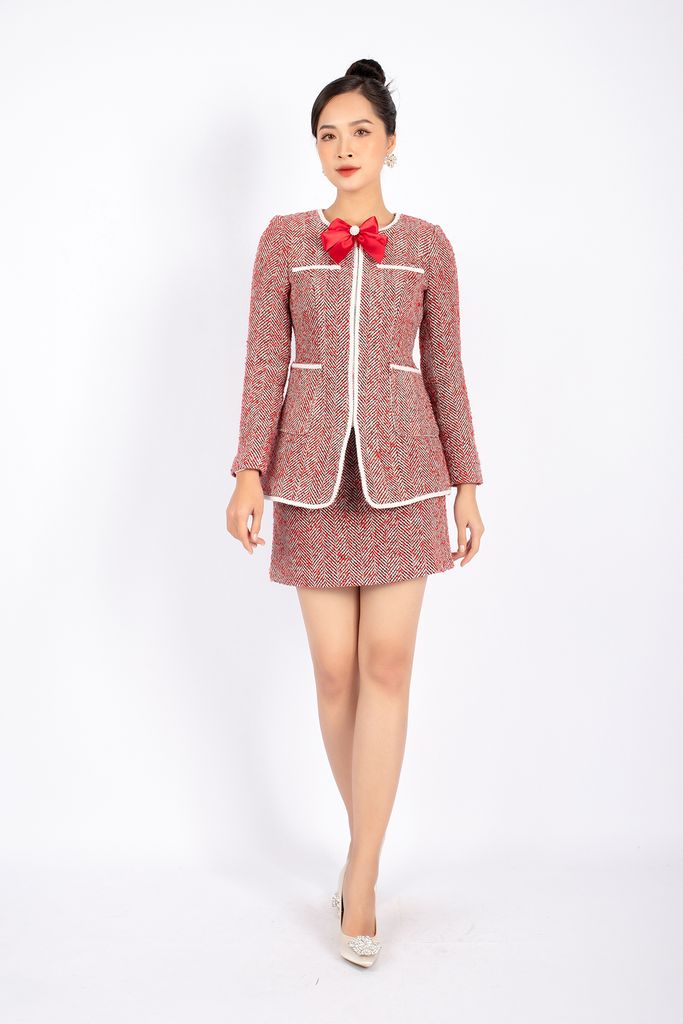 BAV92756 - Áo vest nữ công sở vải dạ dáng ôm cổ tròn thân viền dây ren tạo kiểu cài khóa kim loại - PANTIO