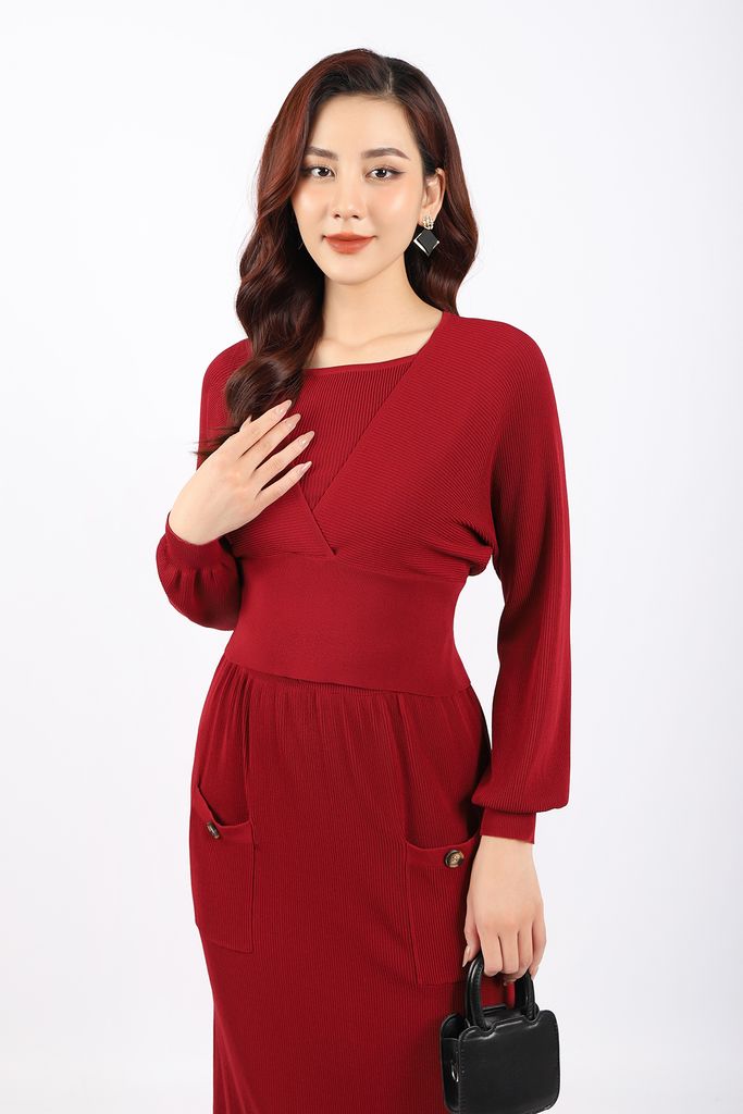 BKL376 - Áo len cao cấp dáng croptop cạp bo chun bản to cổ V vạt chéo tay dài- PANTIO