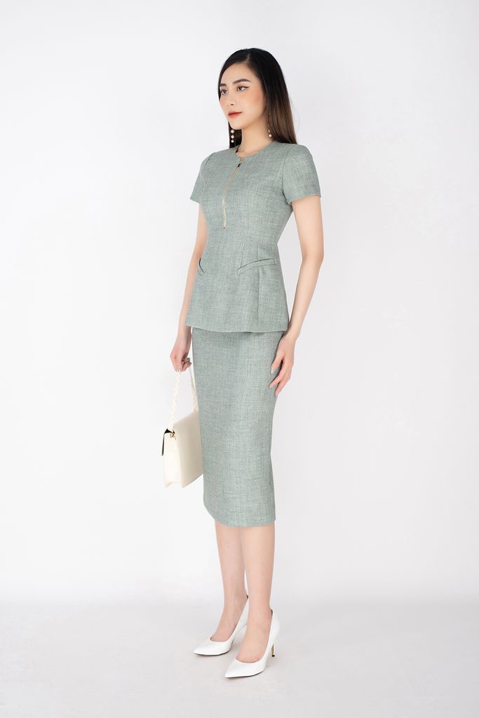 BKM12586 - Áo công sở vải thô dáng peplum khóa trang trí - PANTIO