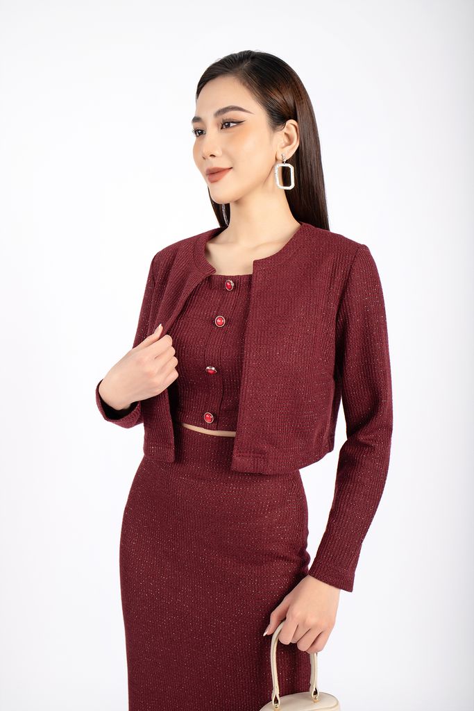 BKM92715 - Áo khoác công sở vải len dáng croptop cổ tròn cài cúc - PANTIO