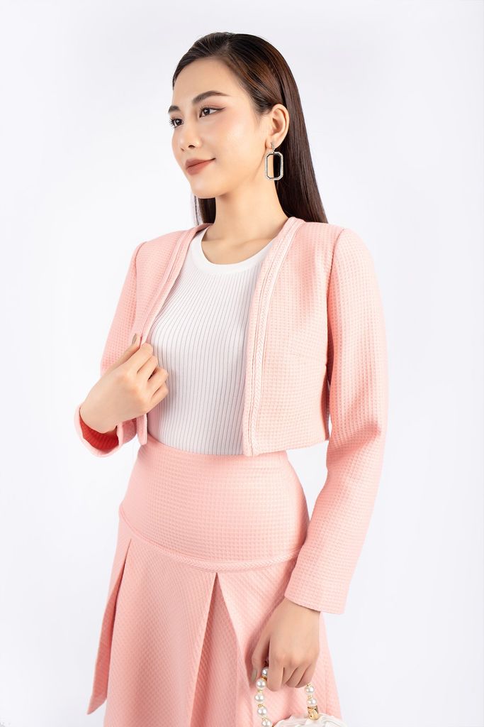 BKM92725 - Áo khoác vải dạ dáng croptop viền phối dây ren trang trí - PANTIO