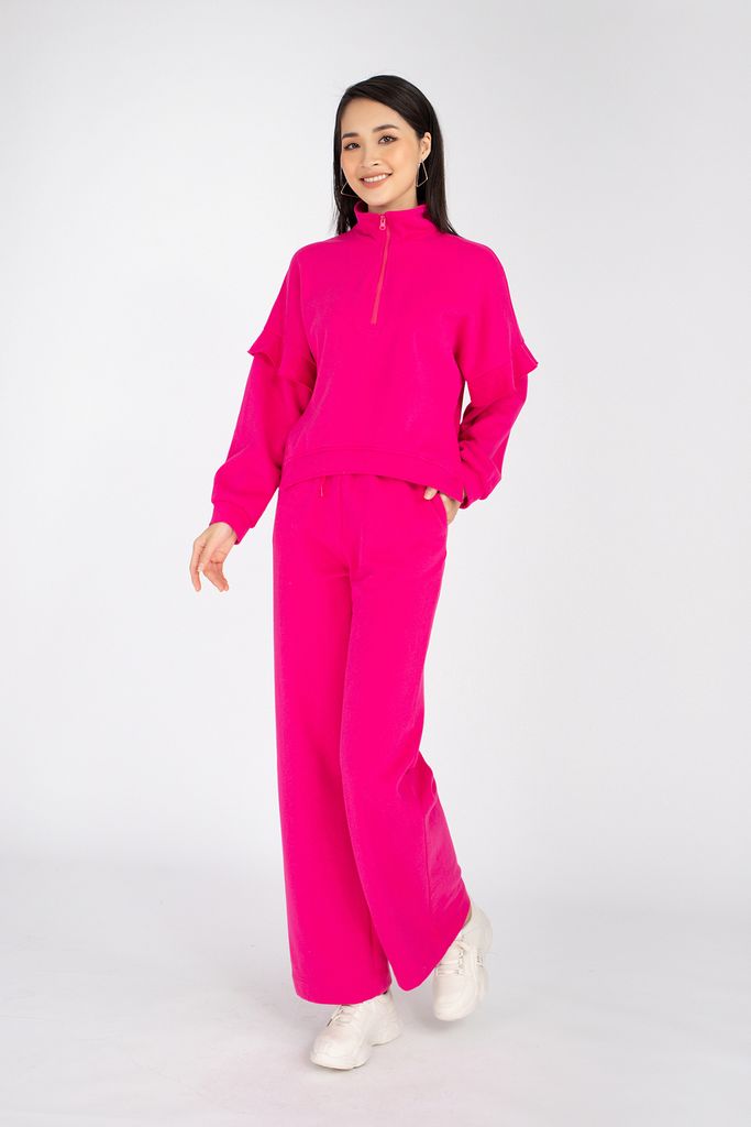 Bộ đồ ngủ chất liệu len dáng suông cao cổ dài tay, quần cạp chun BMN7057 - PANTIO
