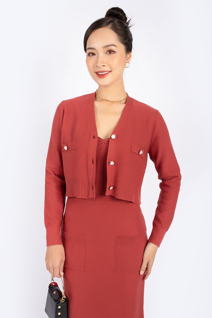 BOL276 - Áo len cardigan cao cấp dáng croptop cài cúc ngọc trai - PANTIO