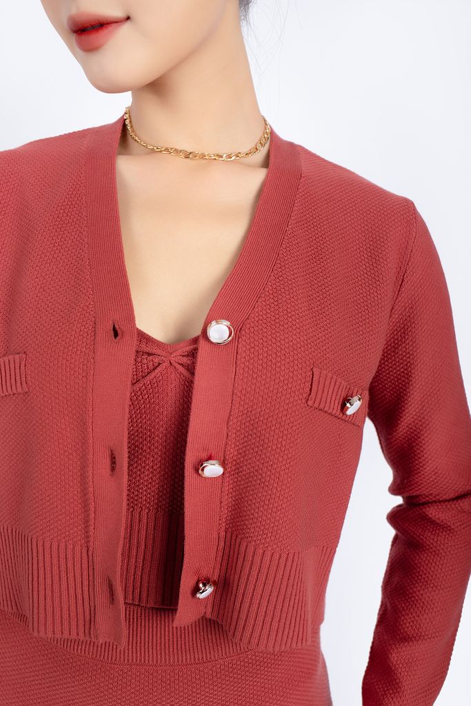 BOL276 - Áo len cardigan cao cấp dáng croptop cài cúc ngọc trai - PANTIO