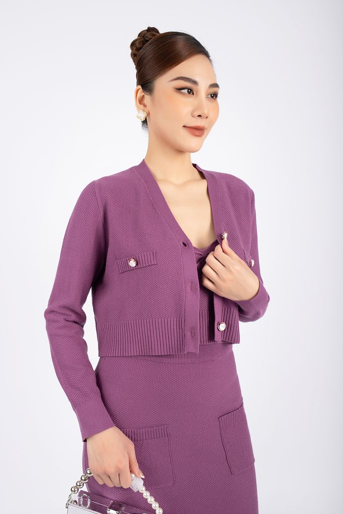 BOL276 - Áo len cardigan cao cấp dáng croptop cài cúc ngọc trai - PANTIO